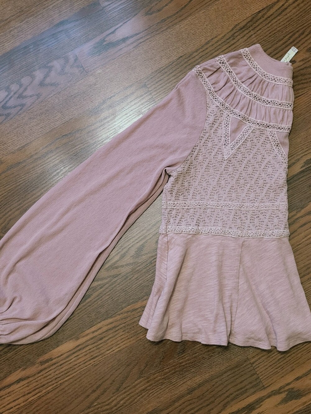 FREE PEOPLE Aria Crotchet Lace Ruffle Peplum Babydoll Long Sleeve Blouse Top M